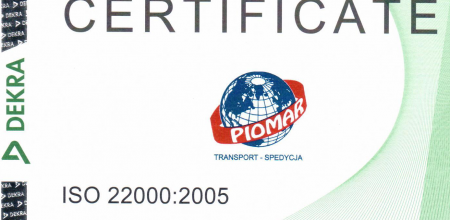 ISO 22000:2005 Certificate for PIOMAR!